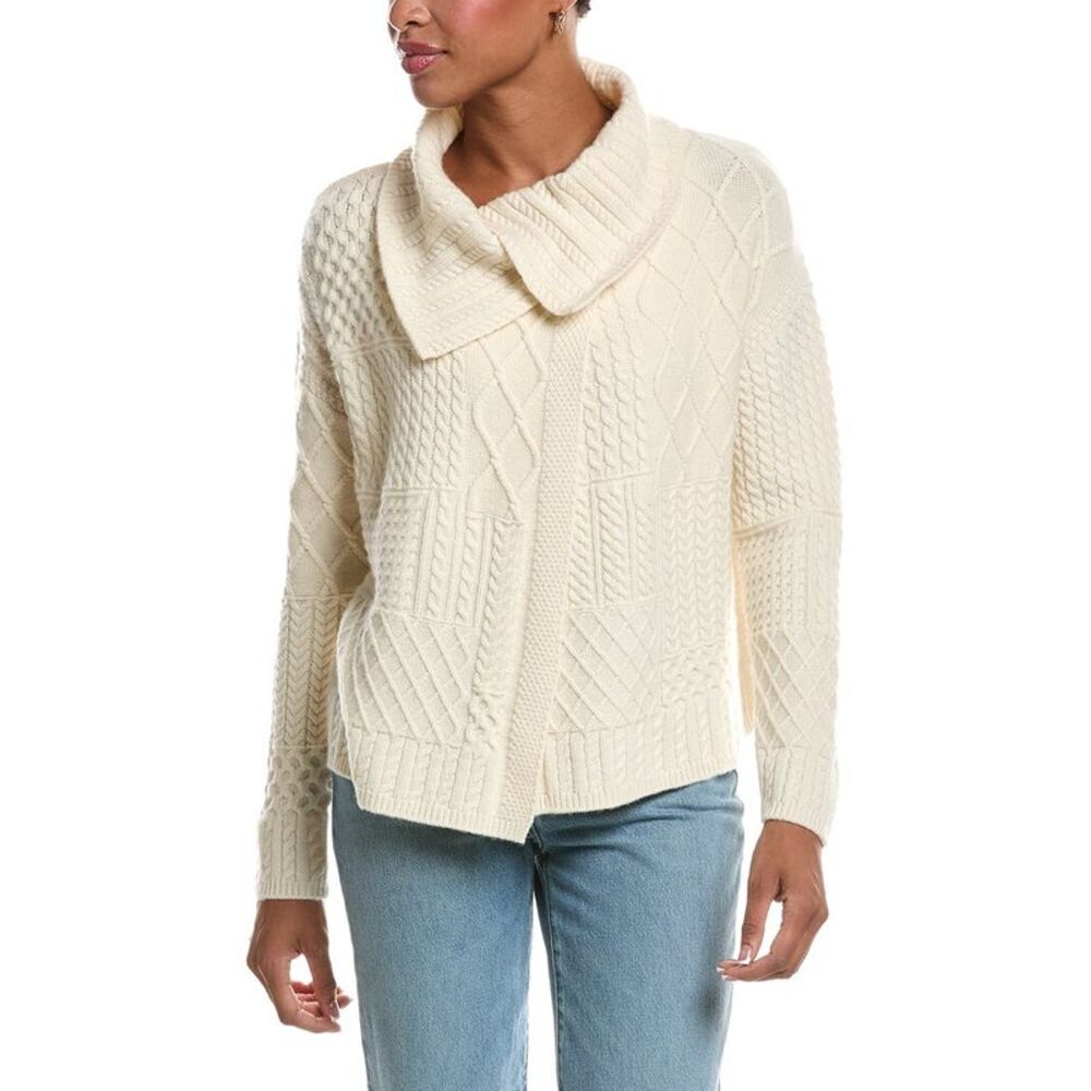 Incashmere Womens  Textured Wool & Cashmere-Blend Wrap Sweater, White